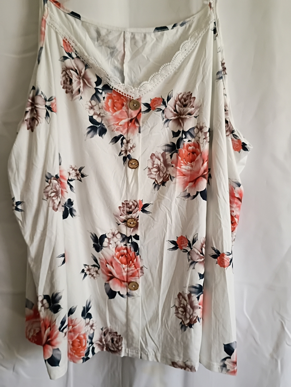 SHEIN White and Pink Floral Curve+ Camisole/Tank Top